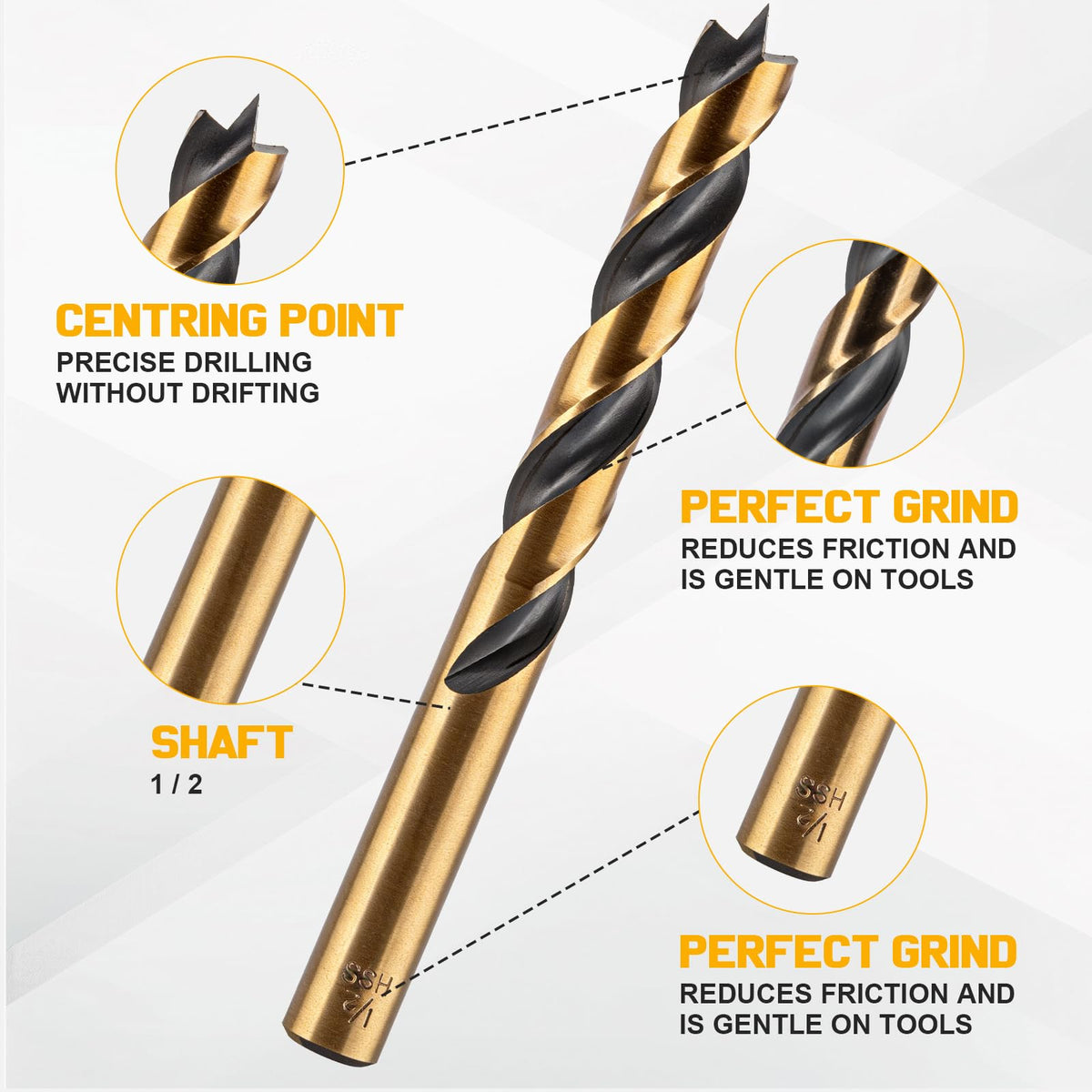 Blu7ive brad-point tip close-up demonstrates precise self-centering for clean holes.