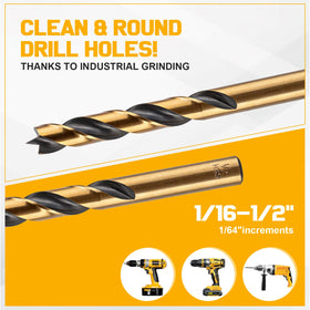 Blu7ive self-centering brad-point tip close-up ensures splinter-free starts.