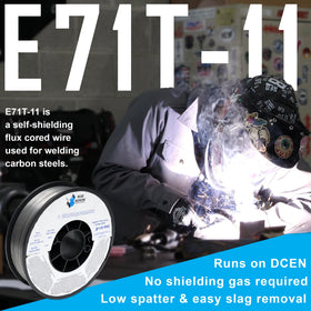 Blue Demon E71T-11 flux core close-up, smooth welds with low spatter.