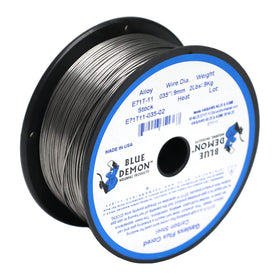 Blue Demon E71T-11 spool in welding setup, versatile for on-site jobs without shielding gas.