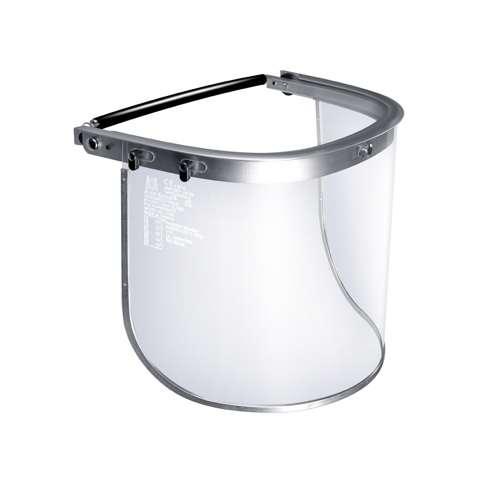 Blue Eagle aluminum face shield adapter fits cap-style hard hats for secure protection