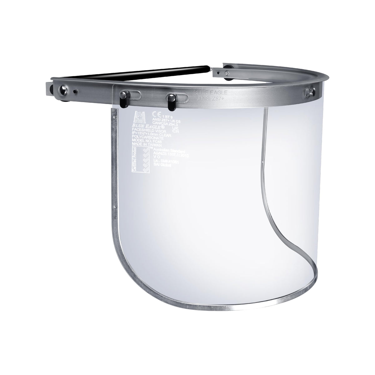 Blue Eagle face shield adapter for full-brim hats with secure mounting.