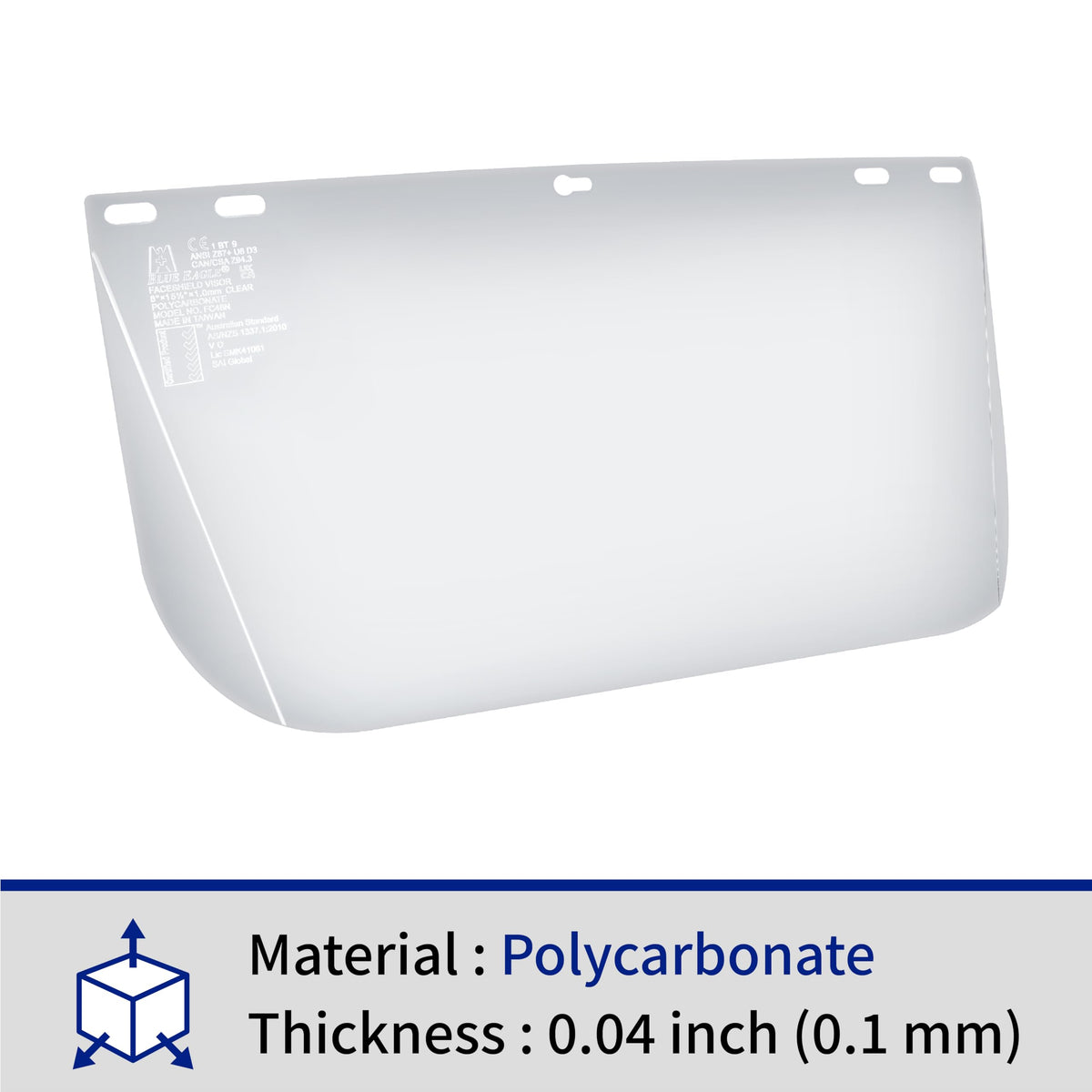 Blue Eagle FC48N visor shows aluminum edge reinforcement for added strength.