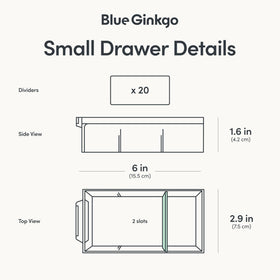 Blue Ginkgo beads and craft storage setup with adjustable dividers in clear compartments.