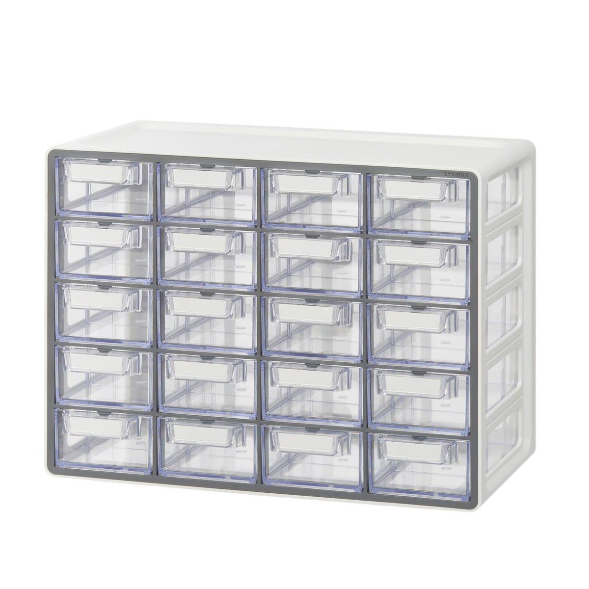Blue Ginkgo small 20-drawer cabinet front view with transparent drawers for quick item identification.