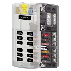 Blue Sea Systems 5032 fuse block front view showing dual bus design for organized power