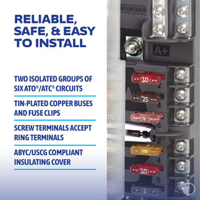 Blue Sea Systems 5032 fuse block with twelve fused outputs for flexible protection