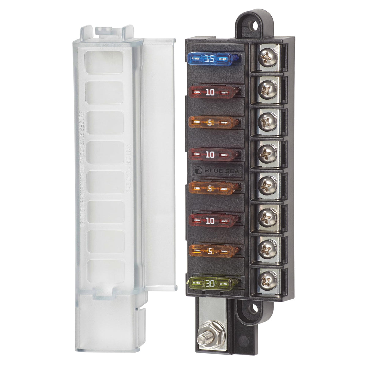Blue Sea Systems 5046 ST fuse block with eight circuits for organized power.