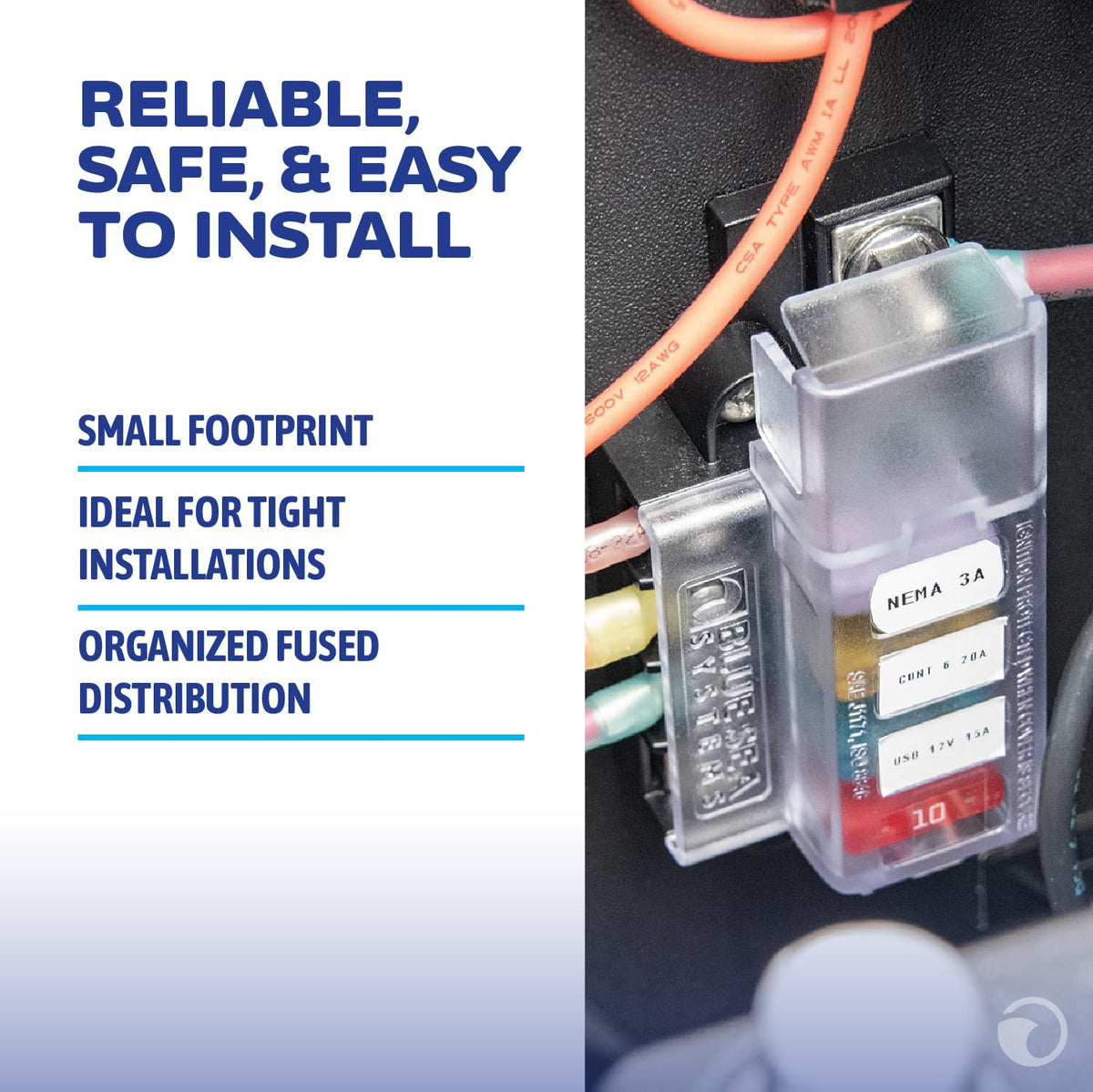 Blue Sea Systems 5046 ST fuse block with cover protects terminals.