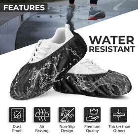 Model wearing Blue Shoe Guys disposable booties for protection