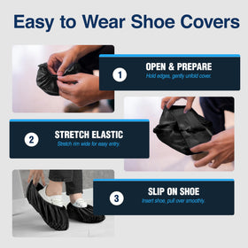 Indoor-outdoor protection with Blue Shoe Guys boot covers on floors