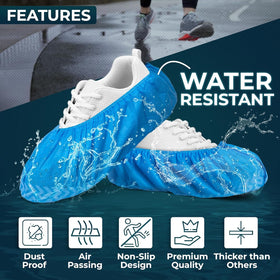 Blue Shoe Guys boot covers show non-slip sole for safer wet floors