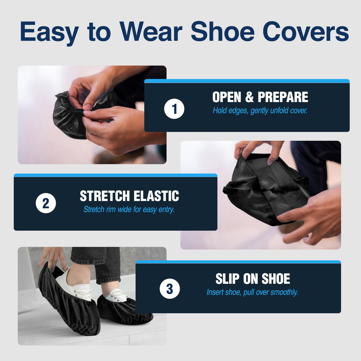 Eco-friendly packaging for Blue Shoe Guys boot covers emphasizes recyclability.