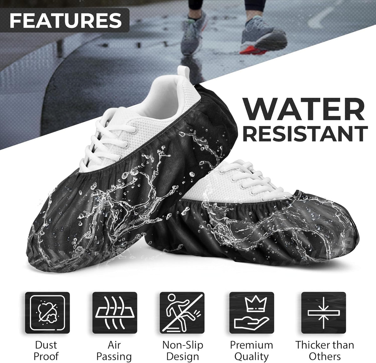Wide elastic band ensures secure fit for most shoes with Blue Shoe Guys covers.