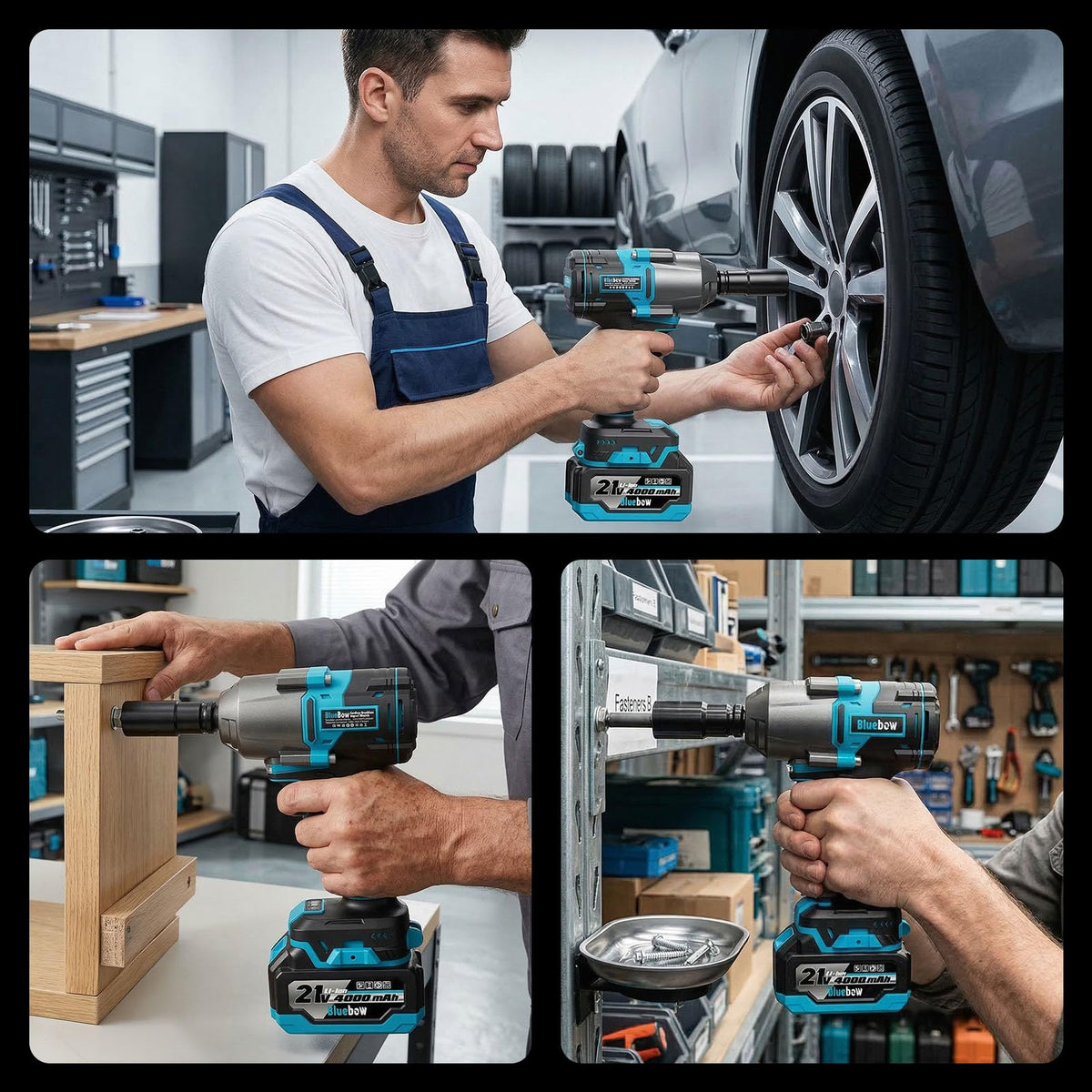 Bluebow wrench in action during auto repair tasks.