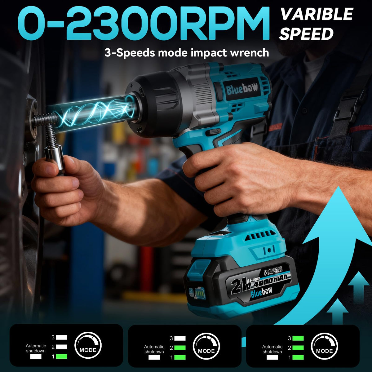 Bluebow fast charger indicating green when charging is complete