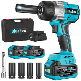 Bluebow half-inch cordless impact wrench showing high torque for lug nut removal