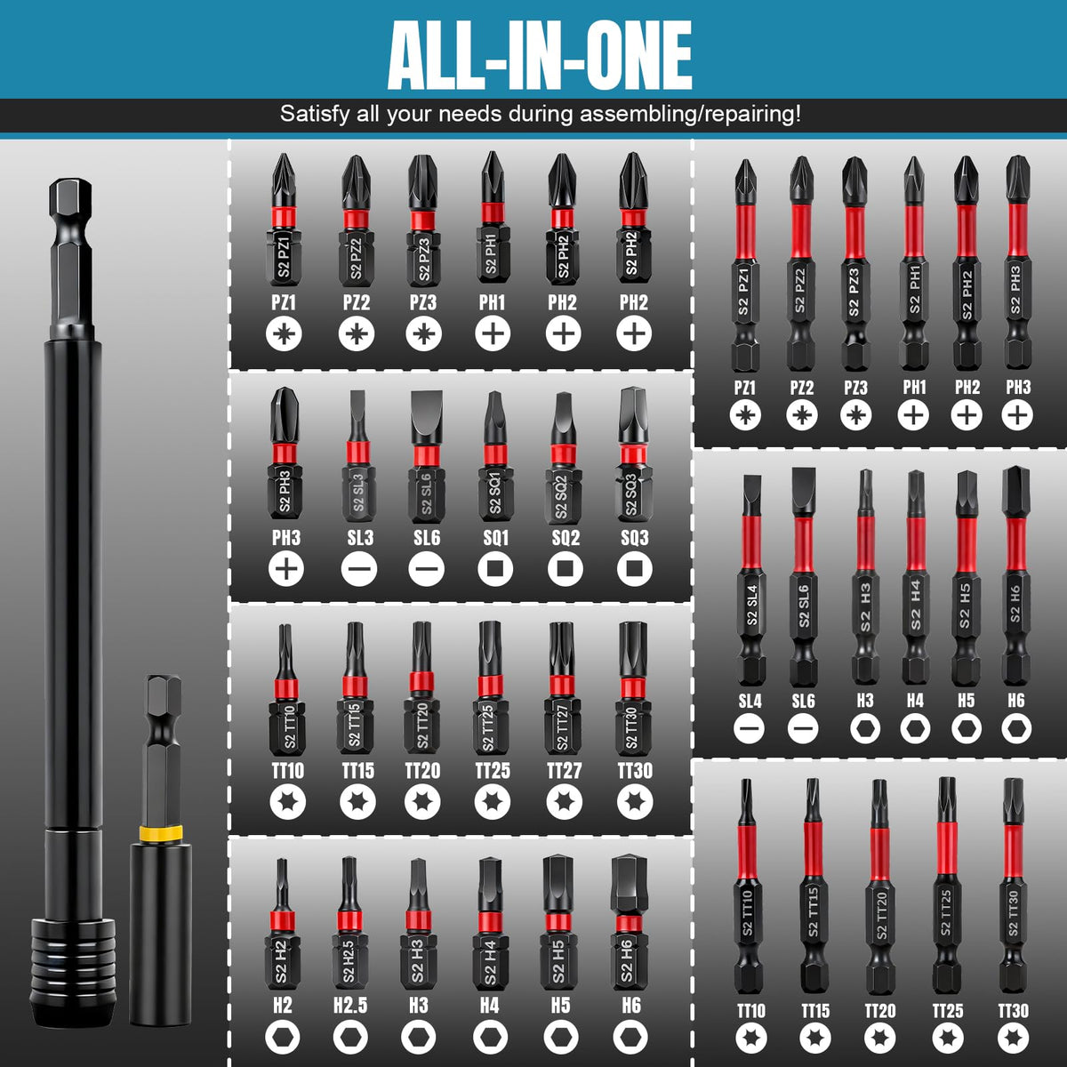 Bluebow metric and SAE nut drivers and bits for versatile compatibility