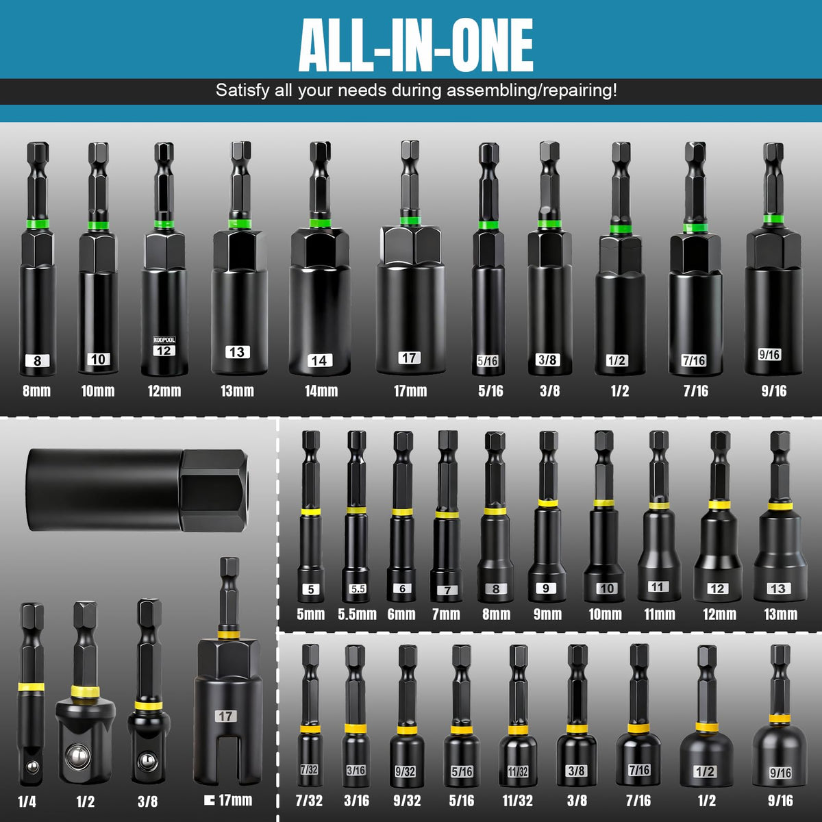 Bluebow socket adapters and wing nut driver enable versatile fastening