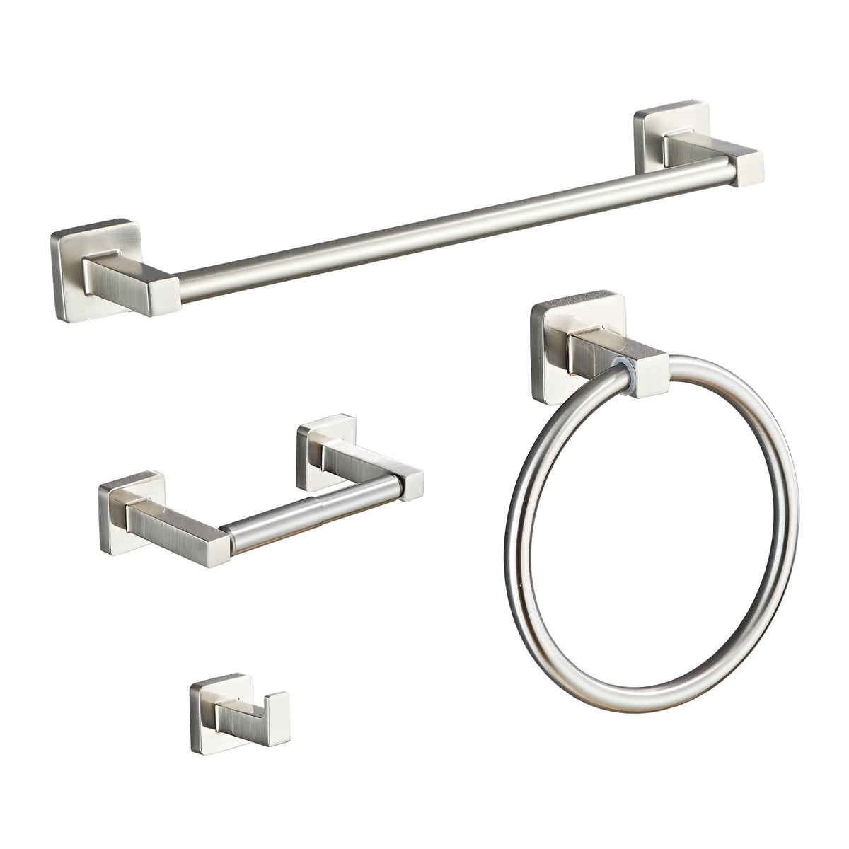 Bluebyrne Brushed Nickel 16-inch towel bar adds organized style to the bathroom.
