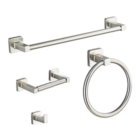 Bluebyrne Brushed Nickel 16-inch towel bar adds organized style to the bathroom.