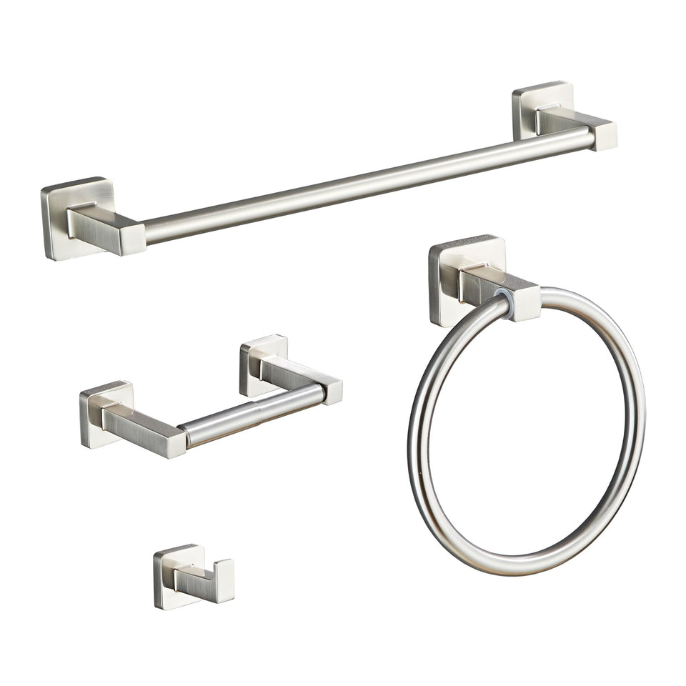 Bluebyrne Brushed Nickel 16-inch towel bar adds organized style to the bathroom.