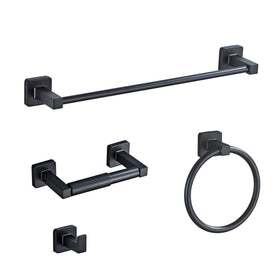 Bluebyrne matte black 16-inch towel bar for sturdy bath storage.