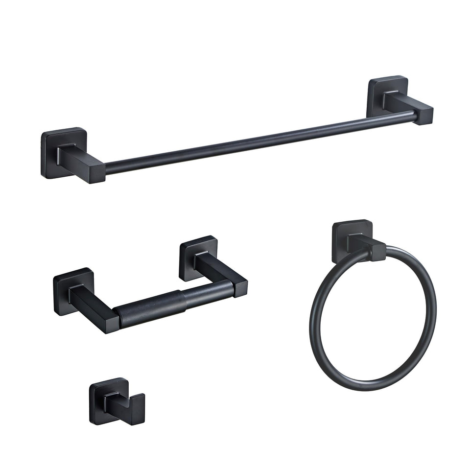 Bluebyrne matte black 16-inch towel bar for sturdy bath storage.