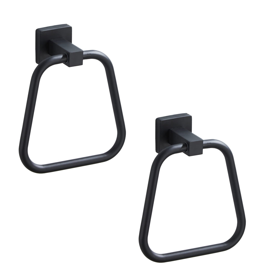 BlueByrne matte black towel ring pack on wall mount, space-saving and stylish.