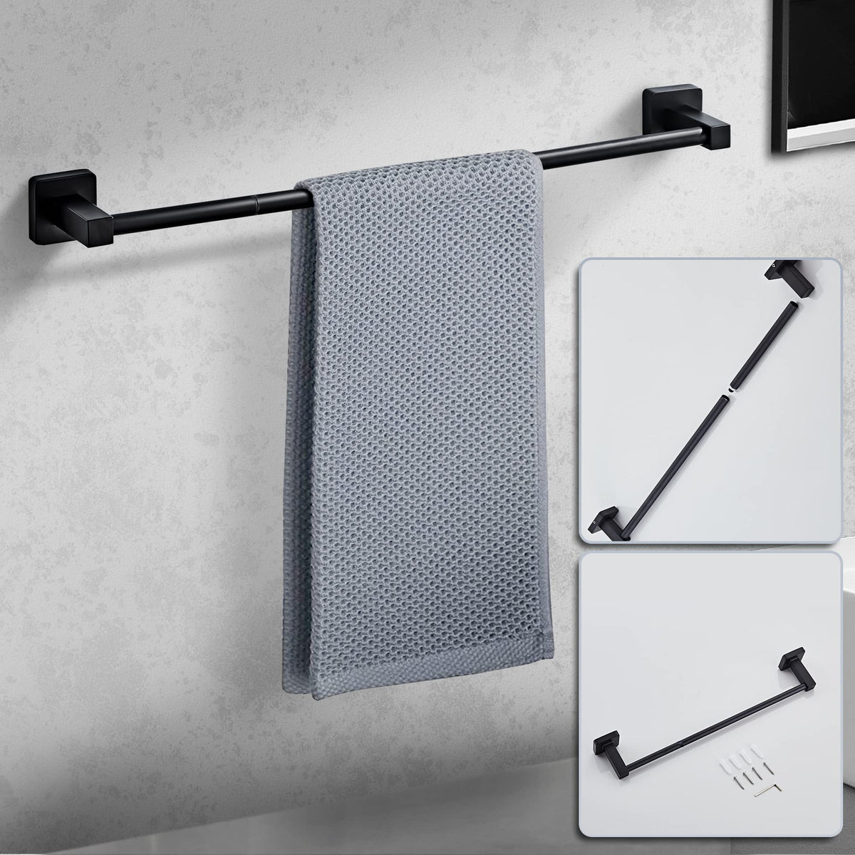 Bluebyrne matte black wall hook for robes and towels near the door.