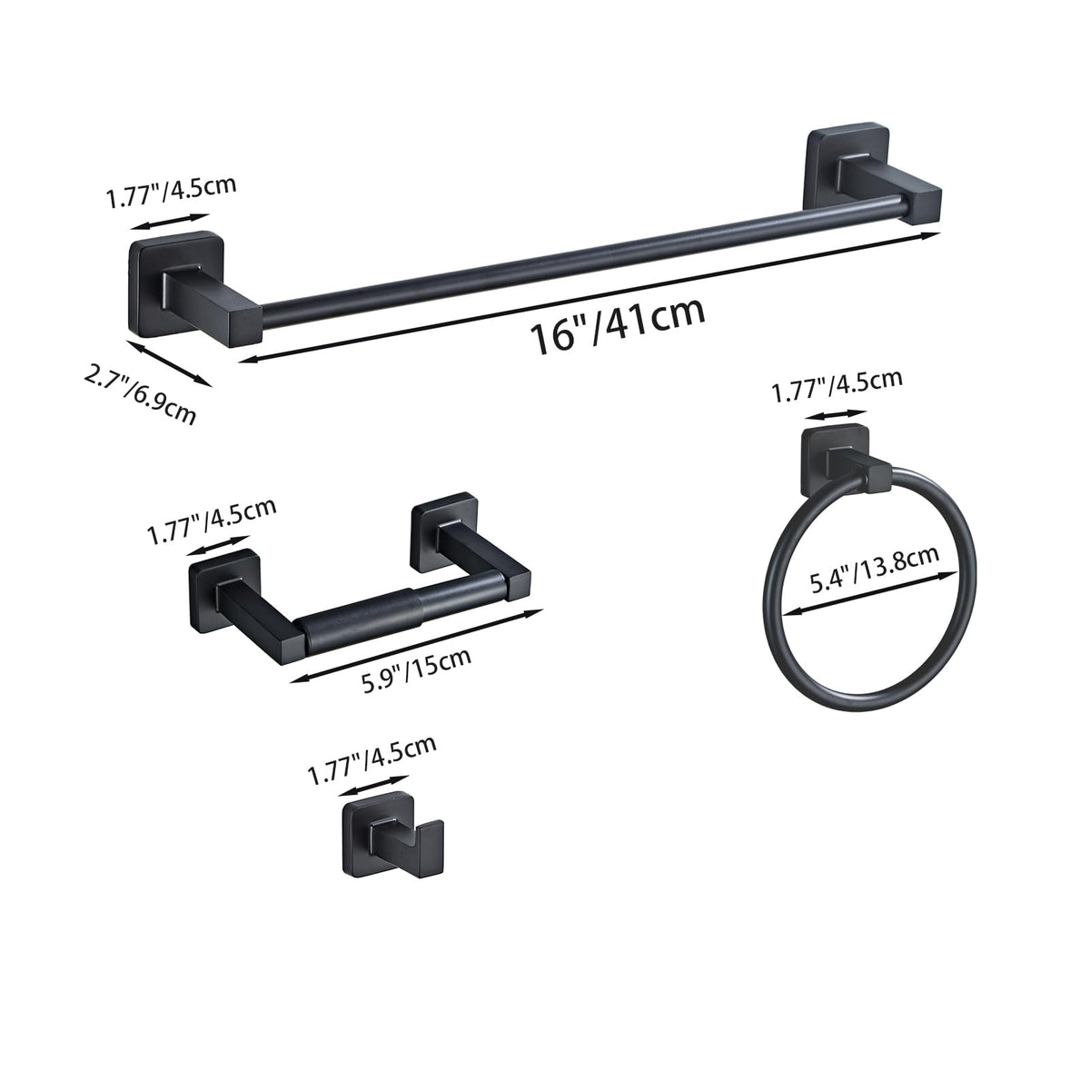 Bluebyrne matte black bathroom hardware set mounted in a clean, modern setup.