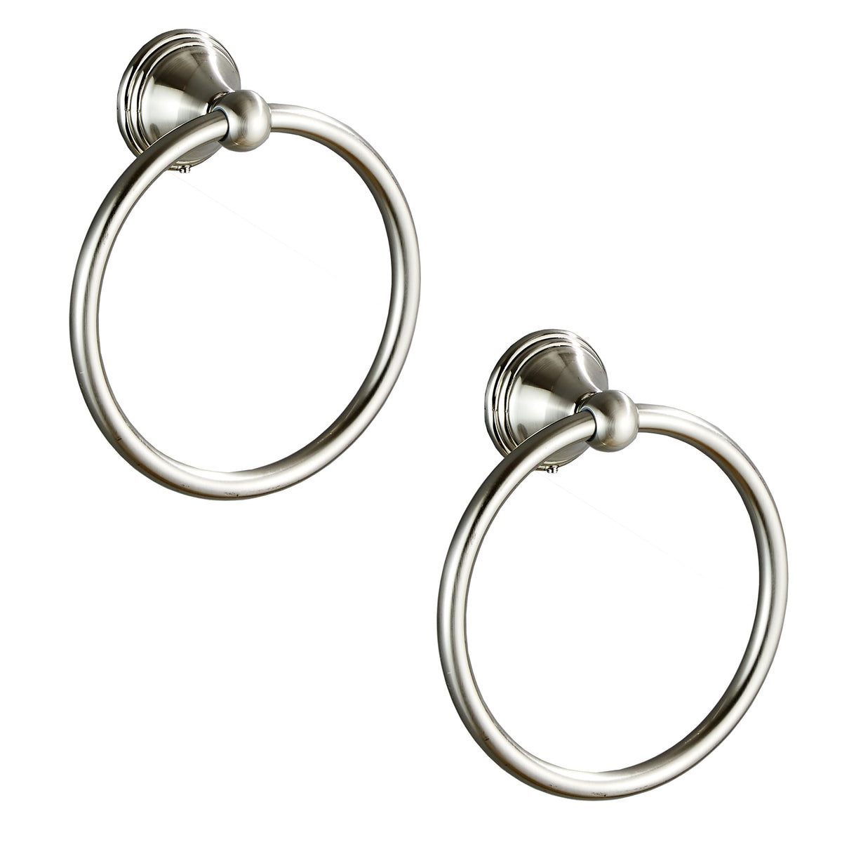 BlueByrne towel ring in brushed nickel hangs towels neatly on the wall
