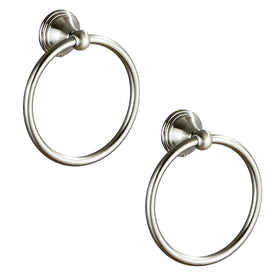 BlueByrne towel ring in brushed nickel hangs towels neatly on the wall
