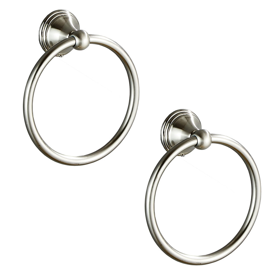 BlueByrne towel ring in brushed nickel hangs towels neatly on the wall