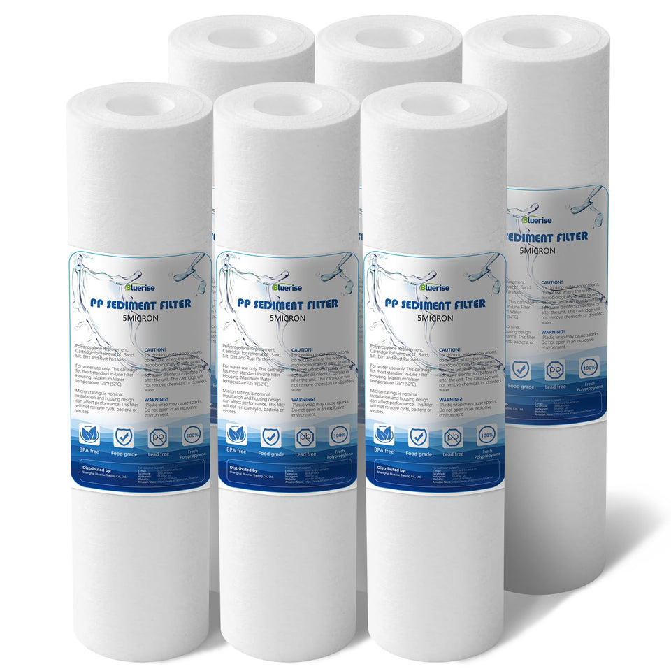 BLUERISE 5-micron sediment filter packaged for easy installation in 10x2.5 inch RO units.
