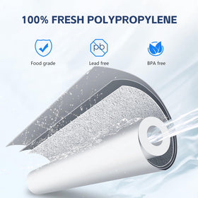BLUERISE PP material close-up showing safe fiber-free construction for healthier water.