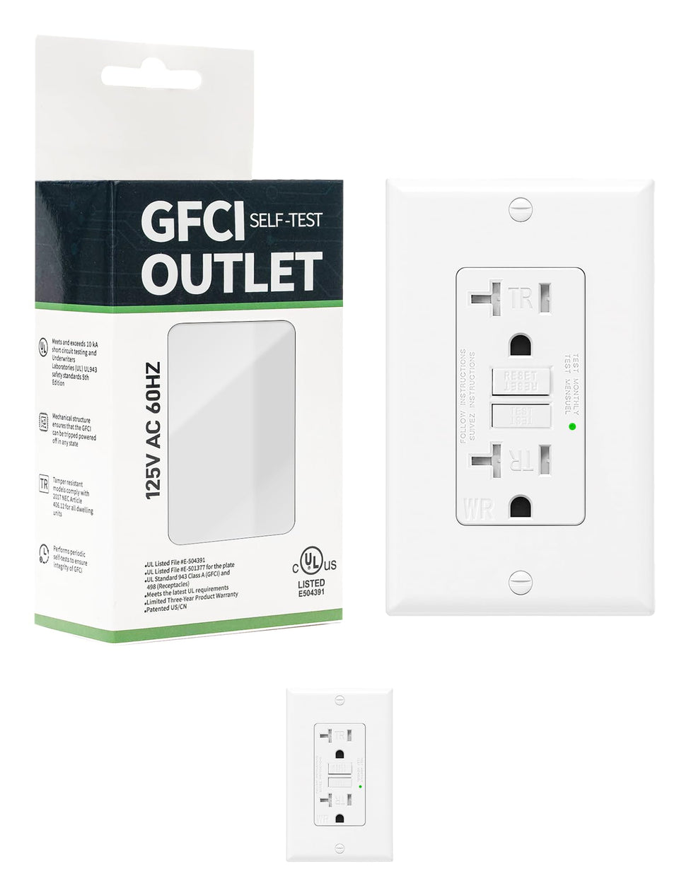 BLUESKY REBECCA 2-pack GFCI outlet with self-test LED status indicator.