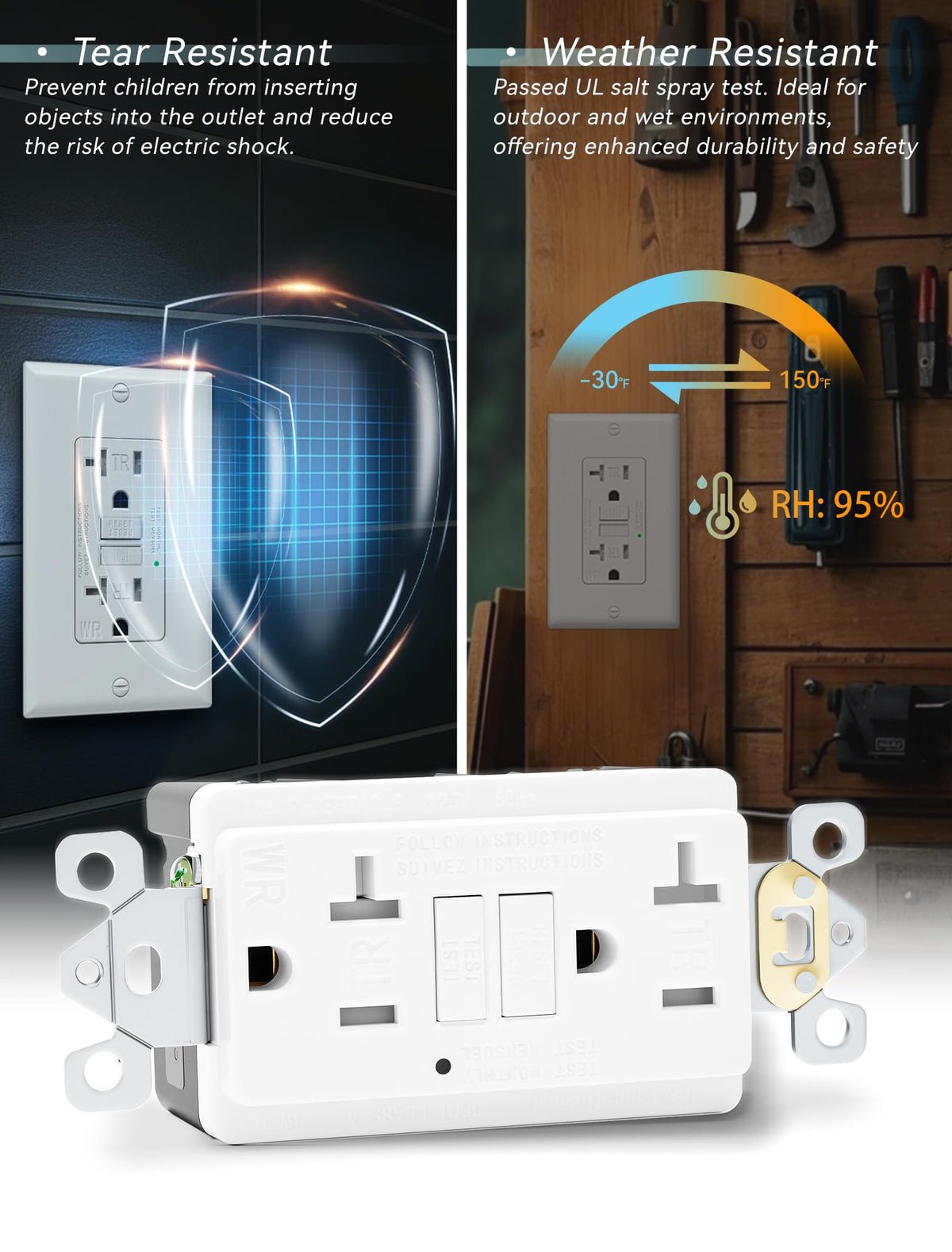 BLUESKY REBECCA UL-listed ground fault receptacle for safety.