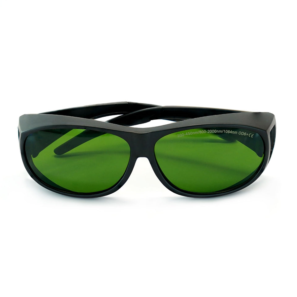 BLUETIMES laser safety glasses front view showing OD6+ protection for UV and IR laser tasks