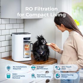 Bluevua RO100ROPOT-Lite smart display showing filter life and water quality