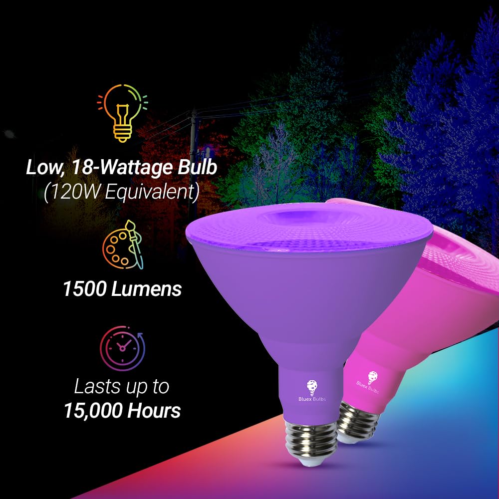 BlueX Bulbs 18W blue light offers energy-efficient color for mood lighting.