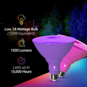 BlueX Bulbs 18W blue light offers energy-efficient color for mood lighting.