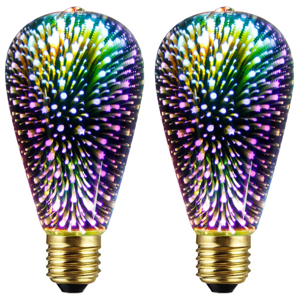 Bluex Bulbs Infinity 3D fireworks ST19 LED bulb, vivid multicolor effect for festive lighting decor.
