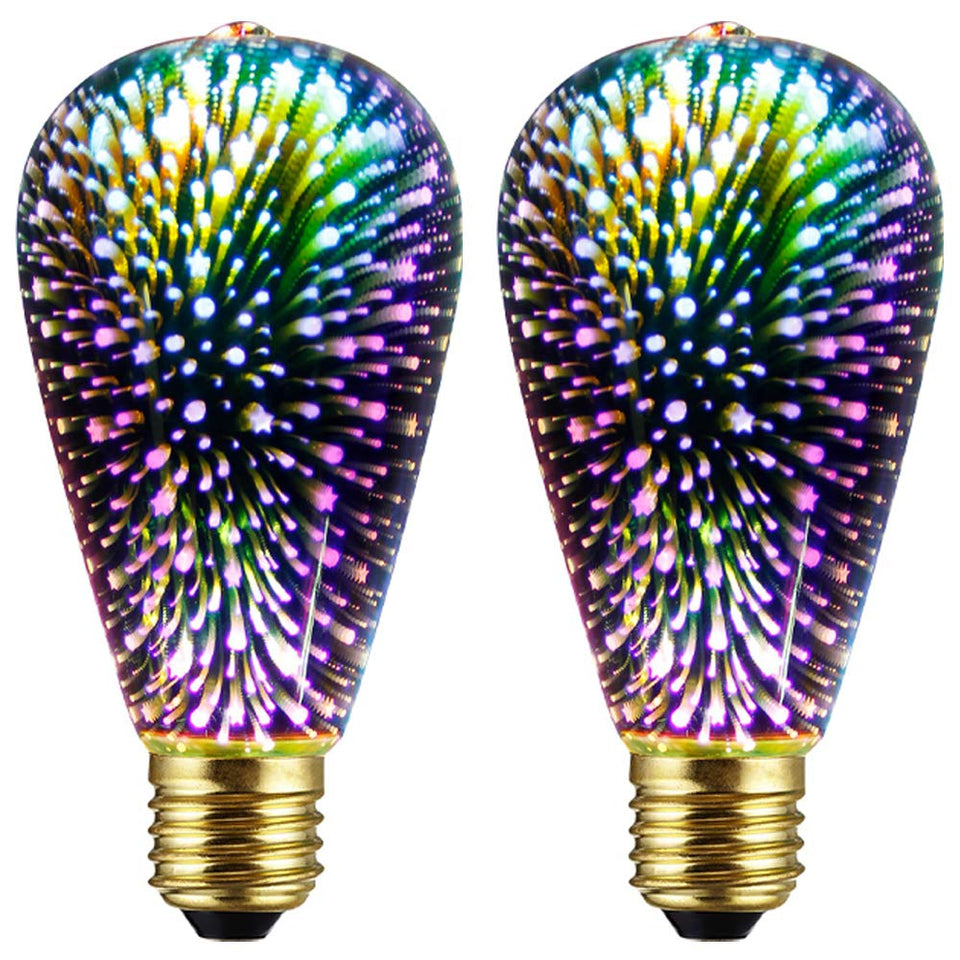 Bluex Bulbs Infinity 3D fireworks ST19 LED bulb, vivid multicolor effect for festive lighting decor.