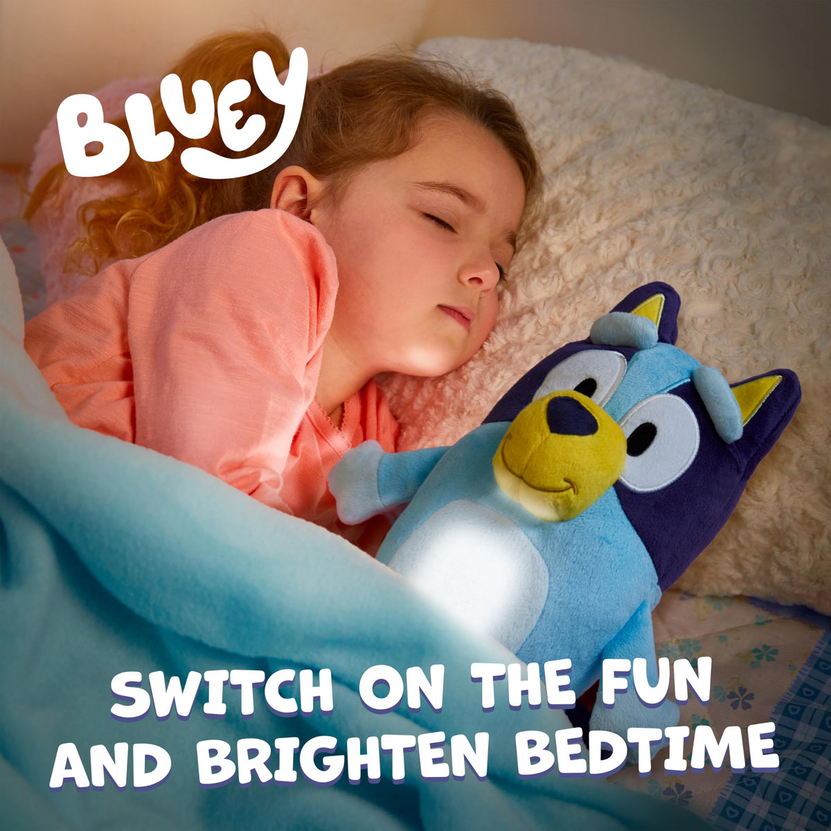 Bluey Goglow Pal soft plush cover for comforting hugs during night hours.