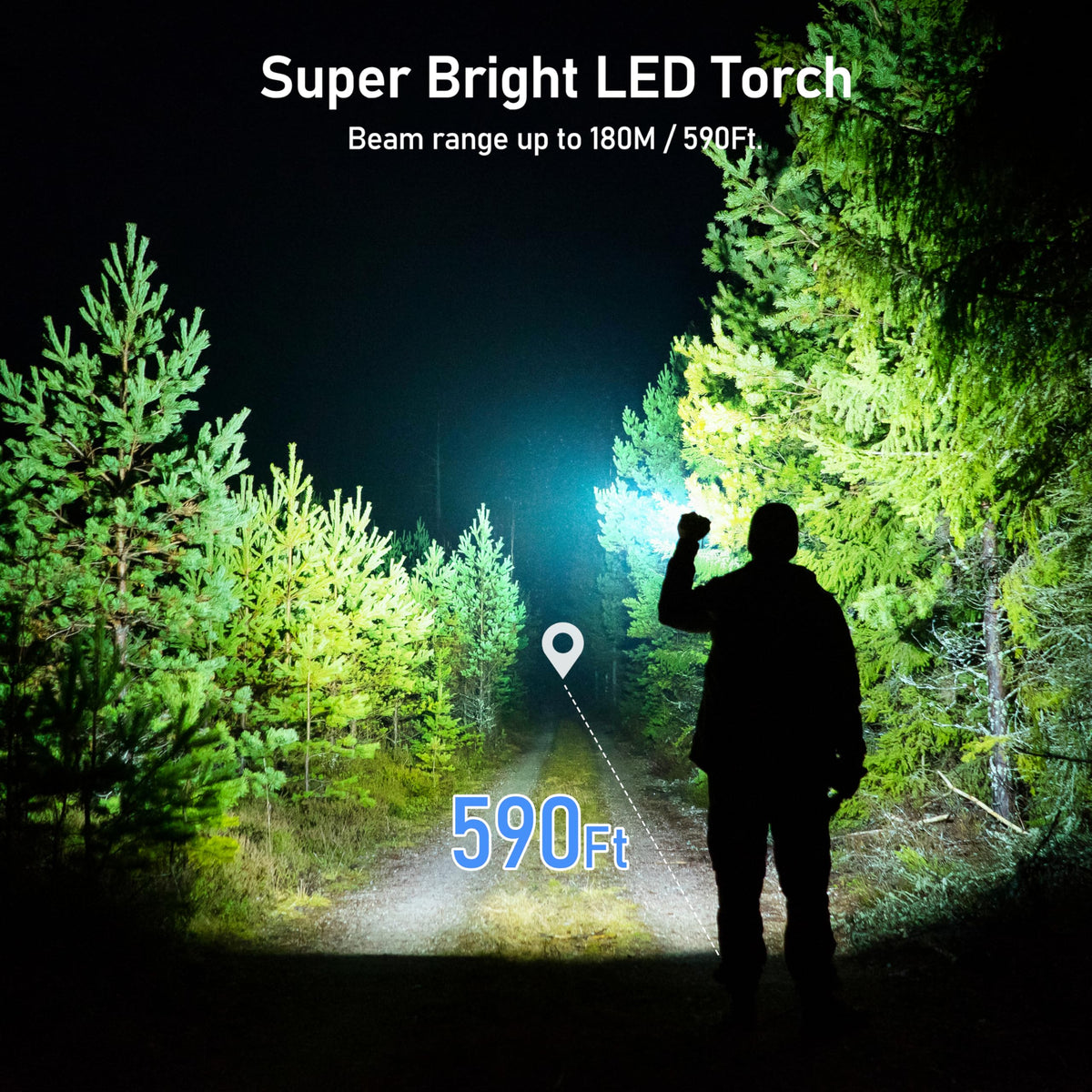 Blukar LED flashlight adjustable-focus demonstrates spot-to-flood beam for versatile outdoor lighting.