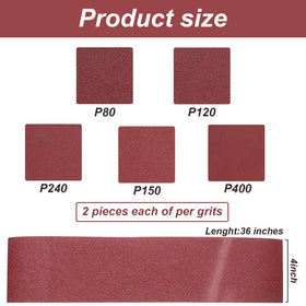 Blulu 36-inch sanding belts close-up showing varied grits for smooth prep.
