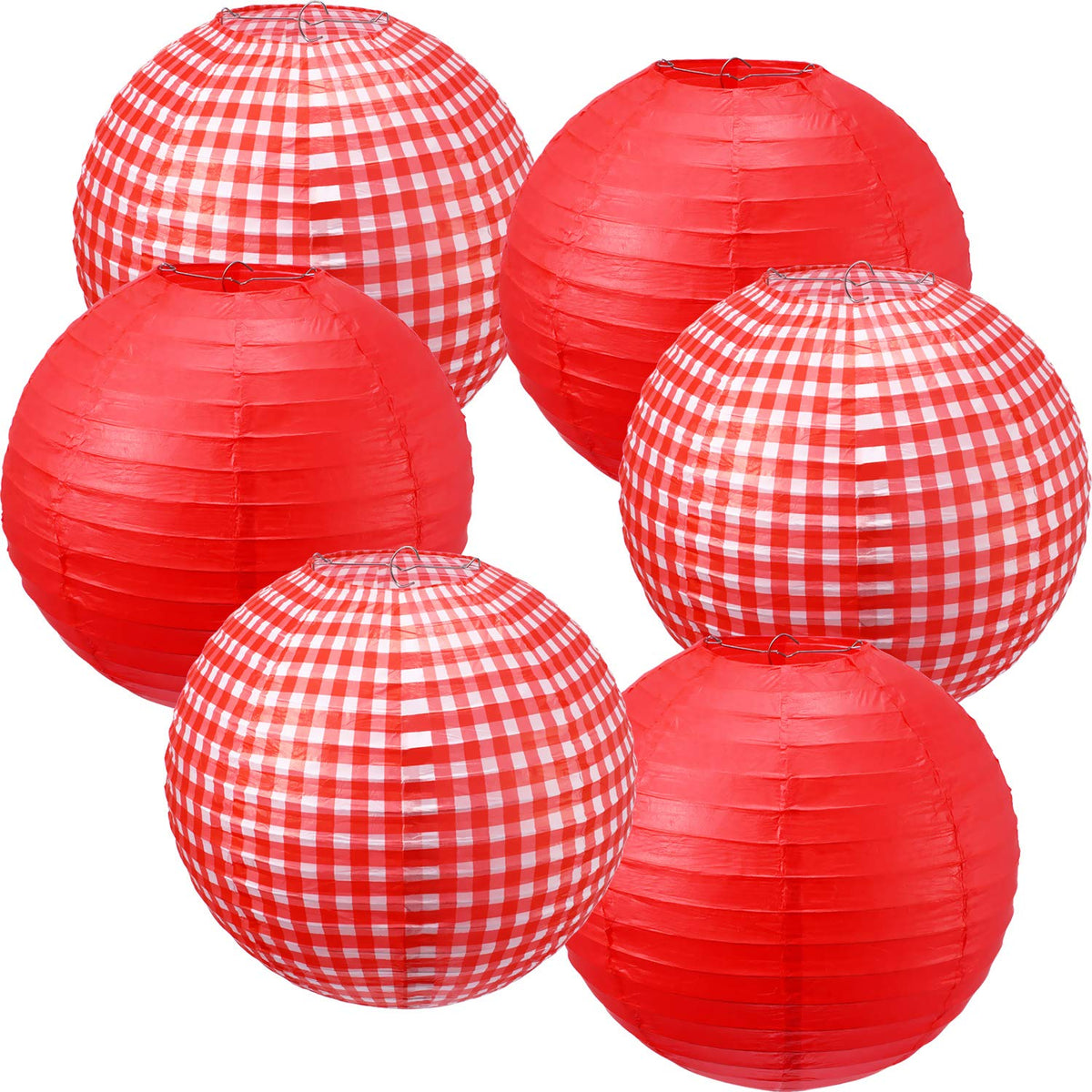 Blulu red gingham round lanterns illuminate an outdoor picnic with warm light