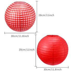 Blulu red gingham round lanterns ready to decorate a birthday party