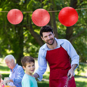 Blulu red gingham round lanterns indoors for festive dinner decor